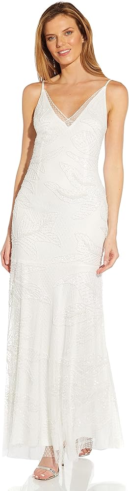 Adrianna Papell Women's Beaded Mesh Covered Gown