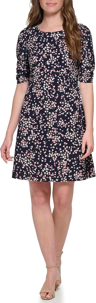 Tommy Hilfiger Women's Floral Jersey Short Puff Sleeve Dress