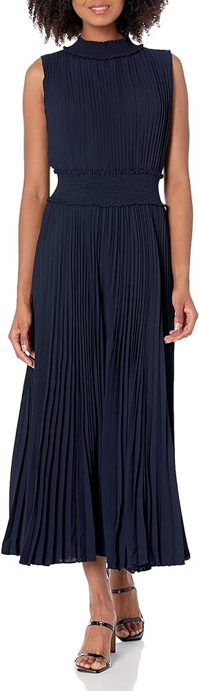 Nanette Nanette Lepore Women's Smocked High Neck Pleated Maxi Dress