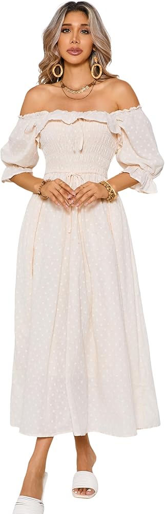 R.Vivimos Women Summer Half Sleeve Cotton Ruffled Vintage Elegant Backless A Line Flowy Long Dresses