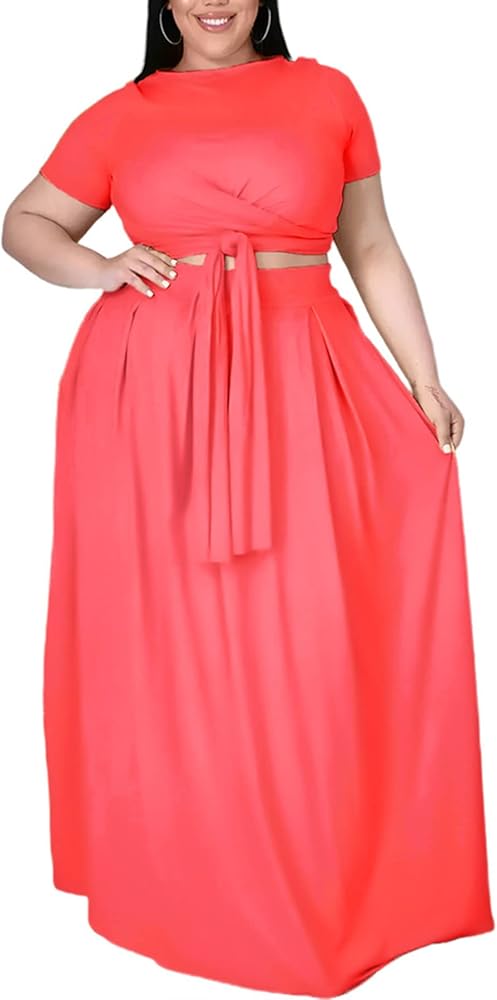 Womens Sexy Plus Size 2 Piece Dress Outfits Short Sleeve Bandage Wrap Empire Crop Tops and Skirt Sets