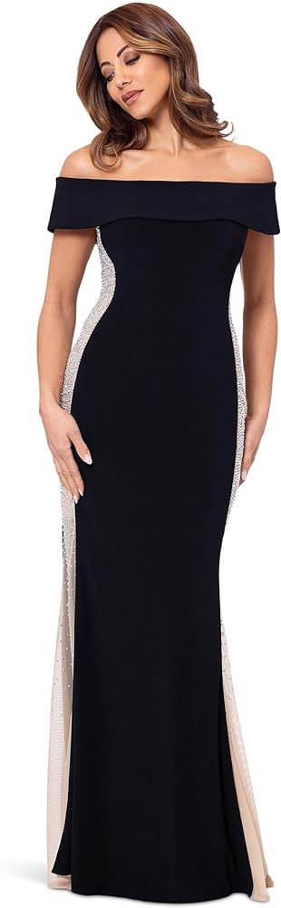 Xscape Women's Off The Shoulder Ity Caviar Bead Long