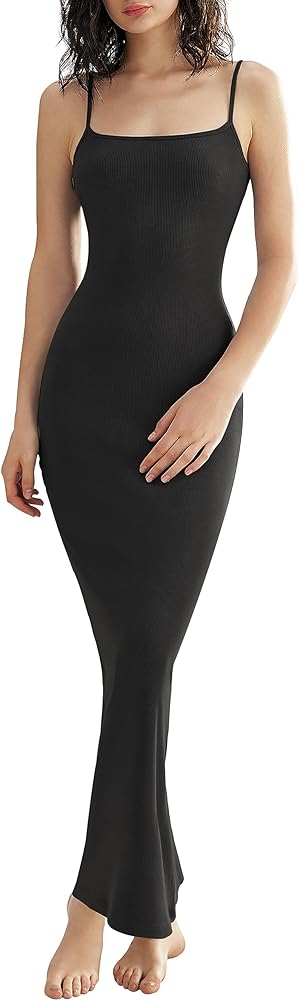 OLCHEE Womens Sexy Long Slip Maxi Dresses Summer Bodycon Casual Backless Sleeveless Lounge Dresses Ribbed Slim Formal Elegant