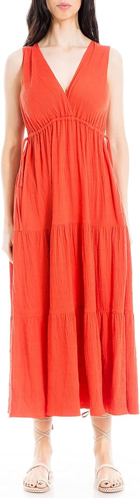 Max Studio Women's Sleeveless V Neck Maxi Tiered Dress