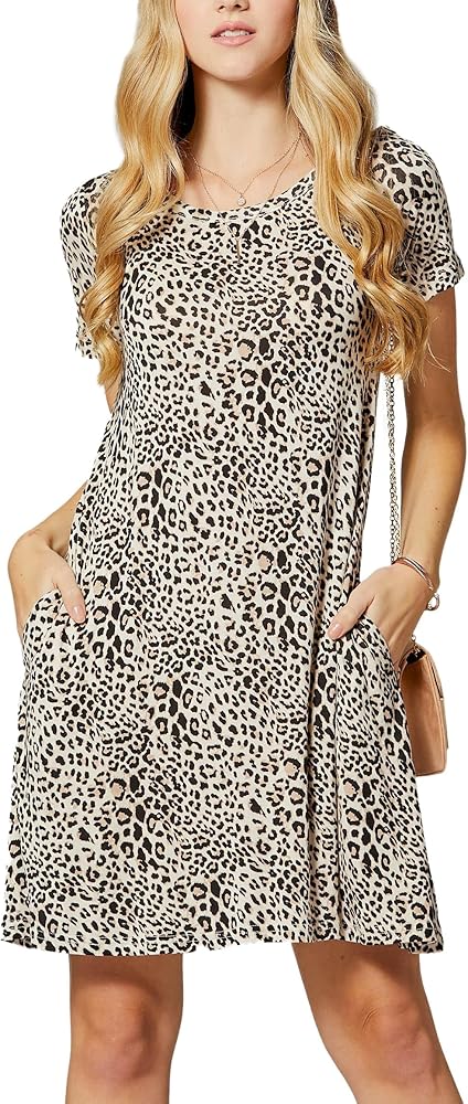 Premium Short Sleeve T Shirt Dresses for Women with Pockets - Casual Scoop Neck Swing Dress