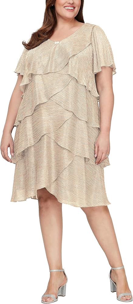 S.L. Fashions Women's Plus Size Short Boudre Tier Dress