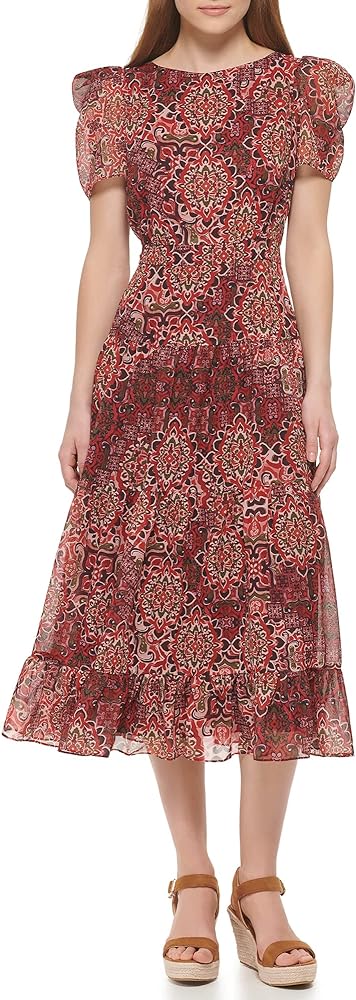 Vince Camuto Women's Casual Tiered Skirt Printed Dress