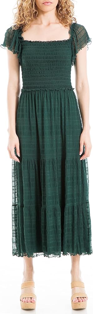 Max Studio Women's Flutter Sleeve Smocked Midi Dress