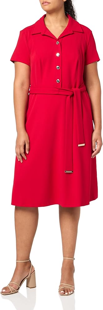 Tommy Hilfiger Women's Scuba Midi Tie Waist Dress