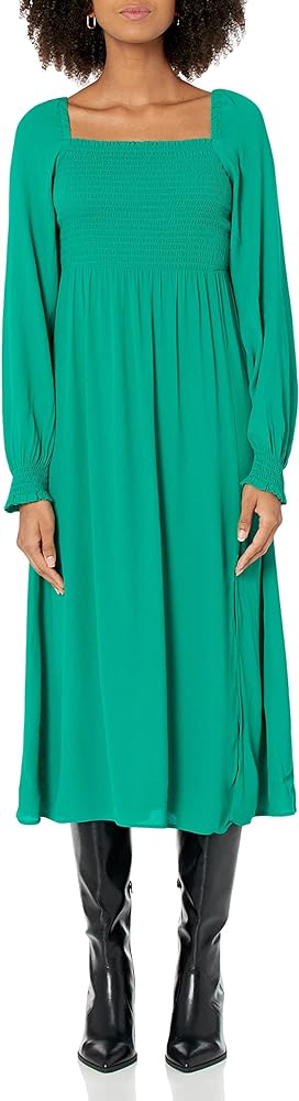 The Drop Women's Karl Long-Sleeve Smocked Bodice Midi Dress