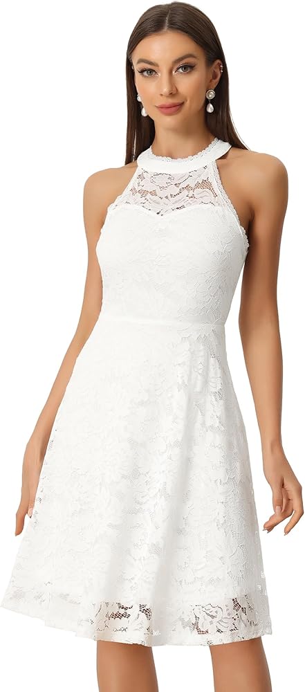 Allegra K Lace Cocktail Dress for Women's Elegant Halter Wedding Guest Bridesmaid Party Dress