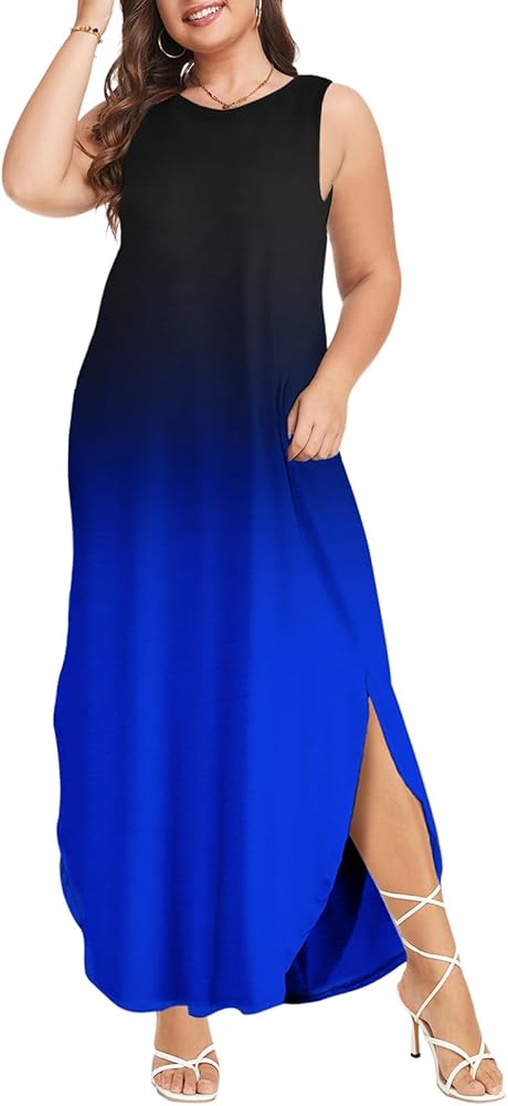 Wolddress Womens 2024 Plus Size Sleeveless Tank Dress Casual Loose Sundress Summer Beach Maxi Dresses with Pockets