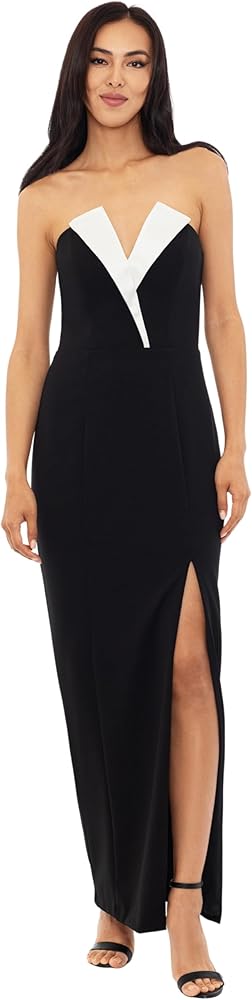 Betsy & Adam Women's Long Strapless Stretch Scuba Crepe Tuxedo Dress