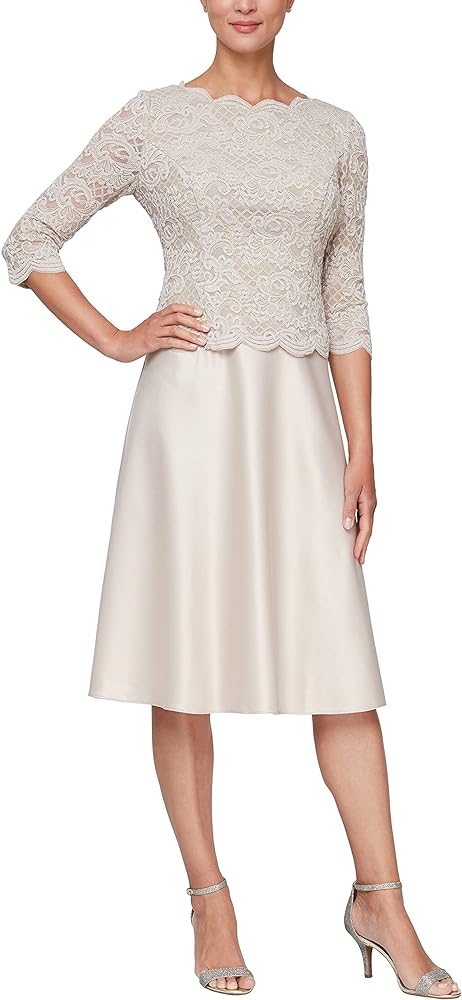 Alex Evenings Women's Tea Length Embroidered Bodice Mock Dress (Reg and Petite)