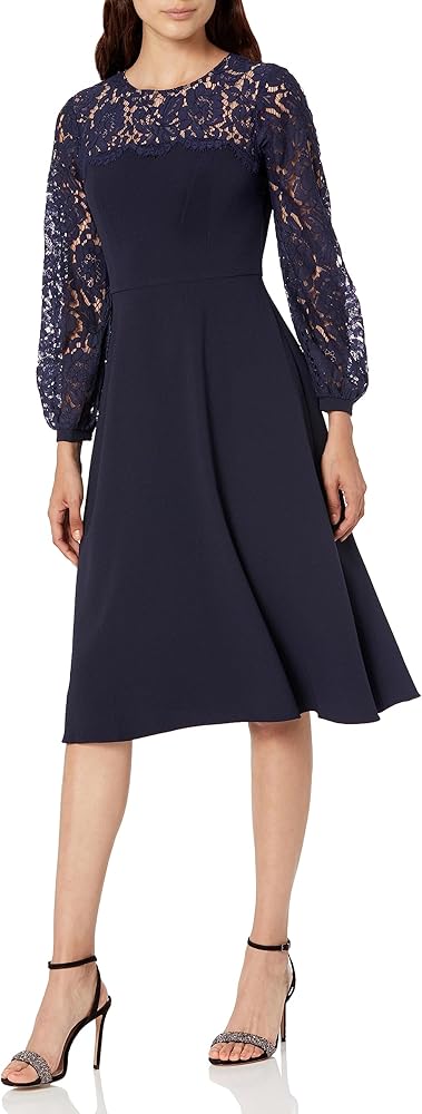 Eliza J Women's Long Sleeve Crew Neck Midi Dress