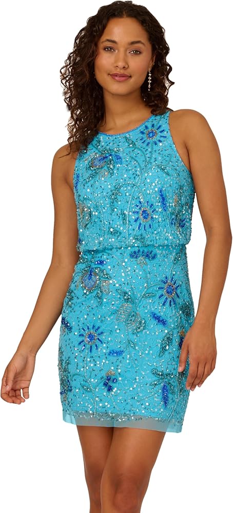 Adrianna Papell Women's Beaded Halter Mini Dress