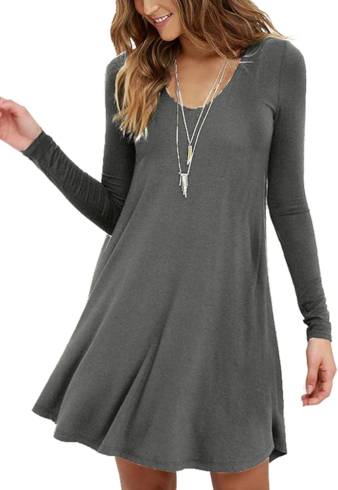 MOLERANI Women's Long Sleeve Casual Swing Simple T-Shirt Loose Dress