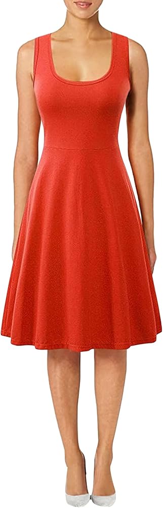 OMZIN Women's Sleeveless Midi Dress Casual Flared Tank Dress Solid Color Cotton Skater Swing Dresses