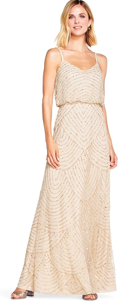 Adrianna Papell Women's Art Deco Beaded Blouson Gown