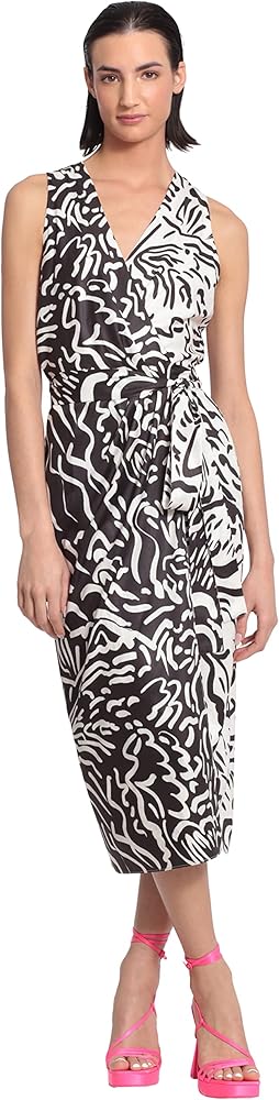 Donna Morgan Women's Sleeveless Midi Wrap Dress Occasion Event Career Desk to Dinner Guest of