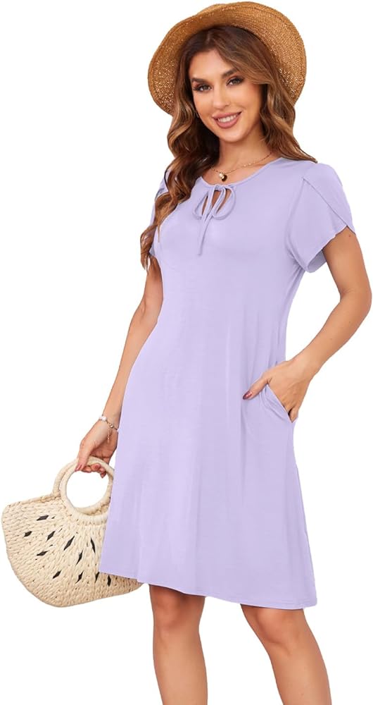 Women's Summer Dresses 2024 Casual T Shirt Dress Short Sleeve A-Line Dress Loose Sundress Swing Dress with Pockets