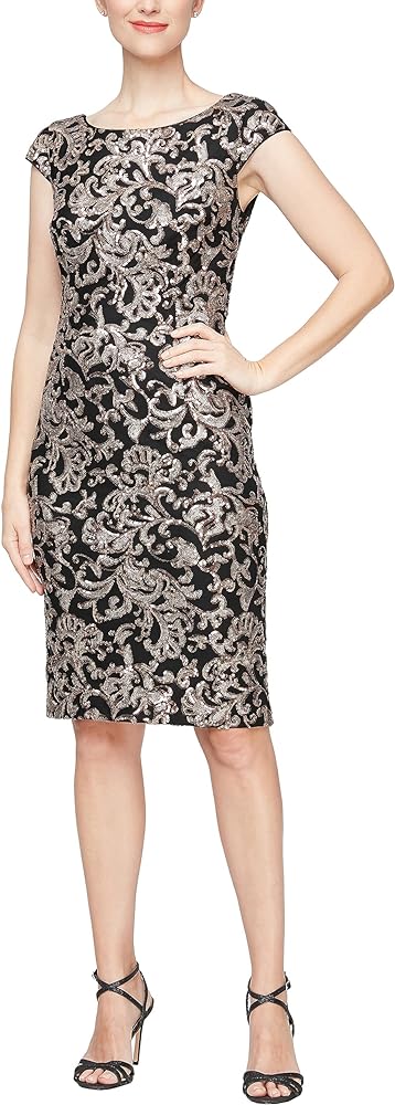 Alex Evenings Women's Short Shift Knee Length Scoop Neck Dress (Petite & Regular)