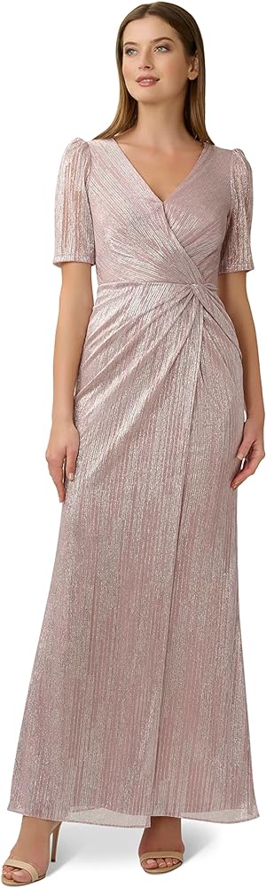 Adrianna Papell Women's Foiled Mesh Draped Gown