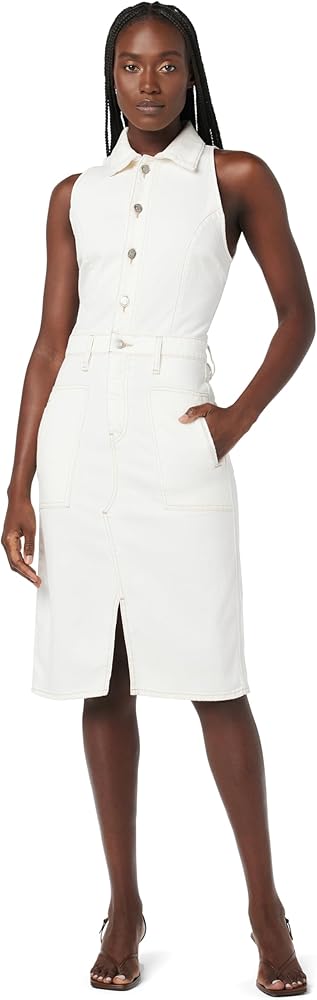 HUDSON Women's Sleeveless Collared Halter Utility Dress with Pockets