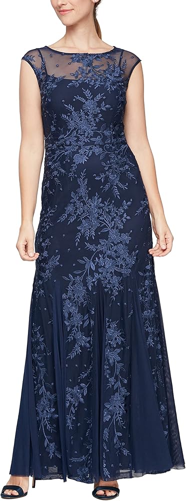 Alex Evenings Women's Long Length Fit and Flare Mother of The Bride Dress with Godet Detail (Petite and Regular Sizes)