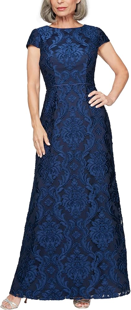 Alex Evenings Women's Long Velvet Burnout Dress (Petite and Regular Sizes)