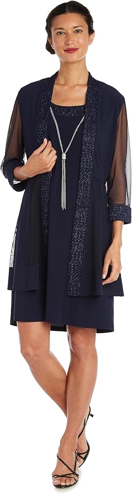 R&M Richards Women's Sheer Knee-Length Shift Dress and Jacket Set