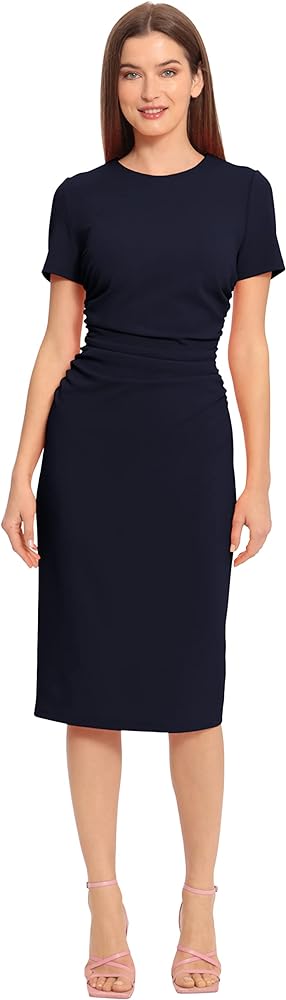 Maggy London Women's Ruched Waist Crepe Sheath Dress Workwear Office Occasion Event Guest of