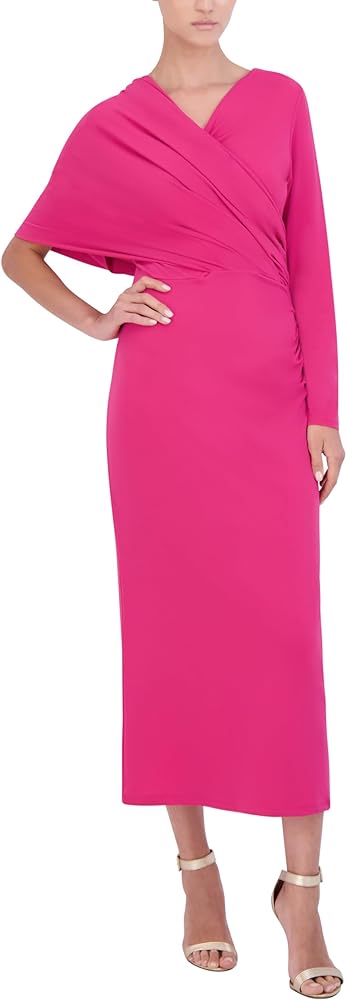 Women's Surplice Neck Maxi Day Dress Long One Cape Sleeve