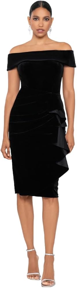 Xscape Women's Off-The-Shoulder Short Ruffle Velvet