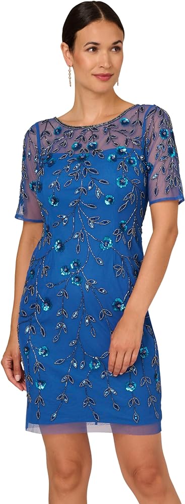 Adrianna Papell Women's Beaded Floral Short Dress