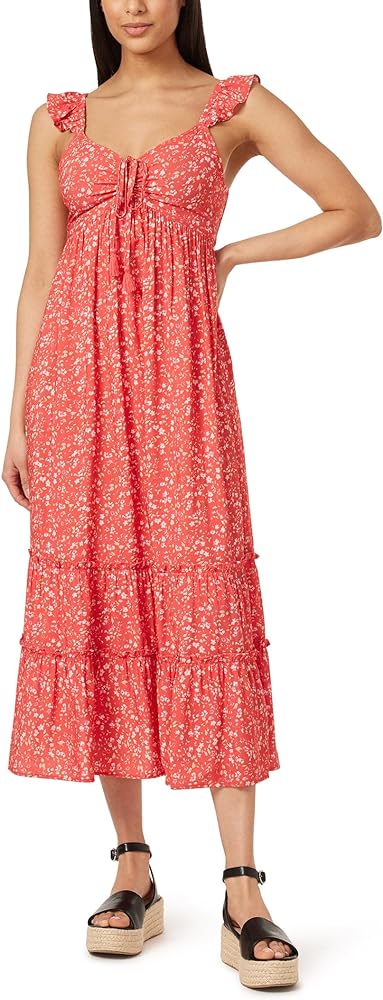 WallFlower Women's Lauren Rayon Challis Babydoll Ruched Front Maxi Dress