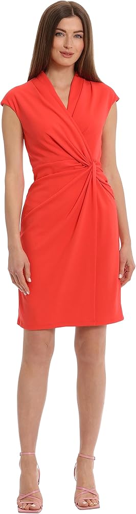 Maggy London Women's Wrap Look Twist Detail Cap Sleeve Dress Career Office Workwear Event Guest of