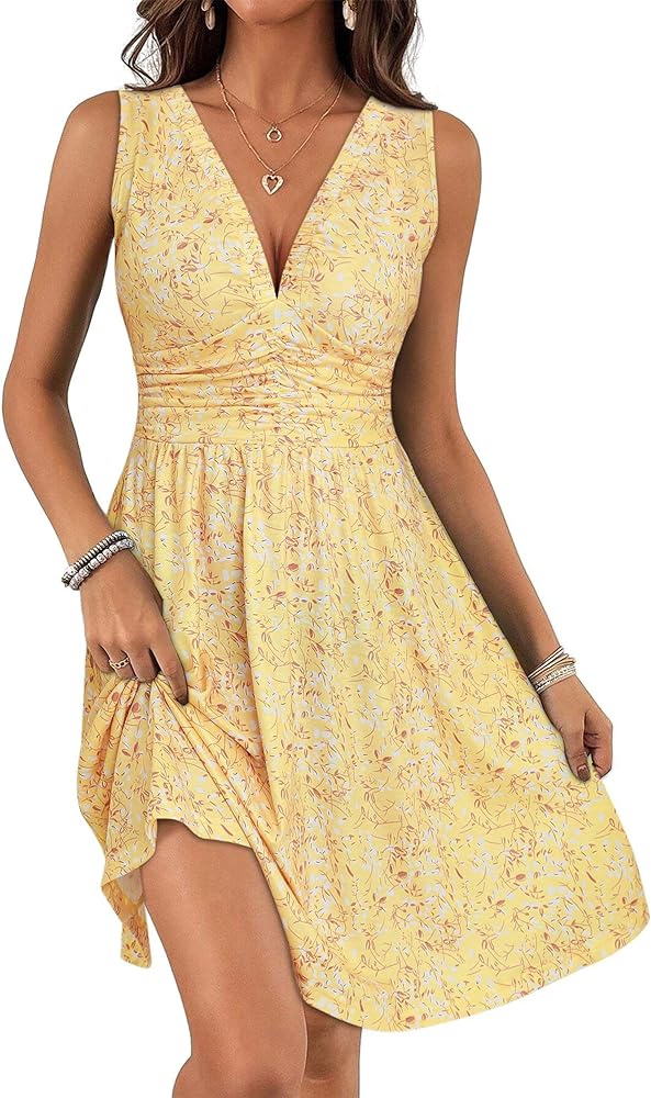 TORARY Summer Dresses for Women 2024 Sexy V Neck Sleeveless Midi Sun Dresses for Women Casual