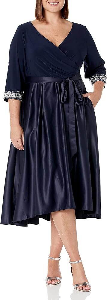 Alex Evenings Women's Plus Size Satin Ballgown Dress with Sleeve