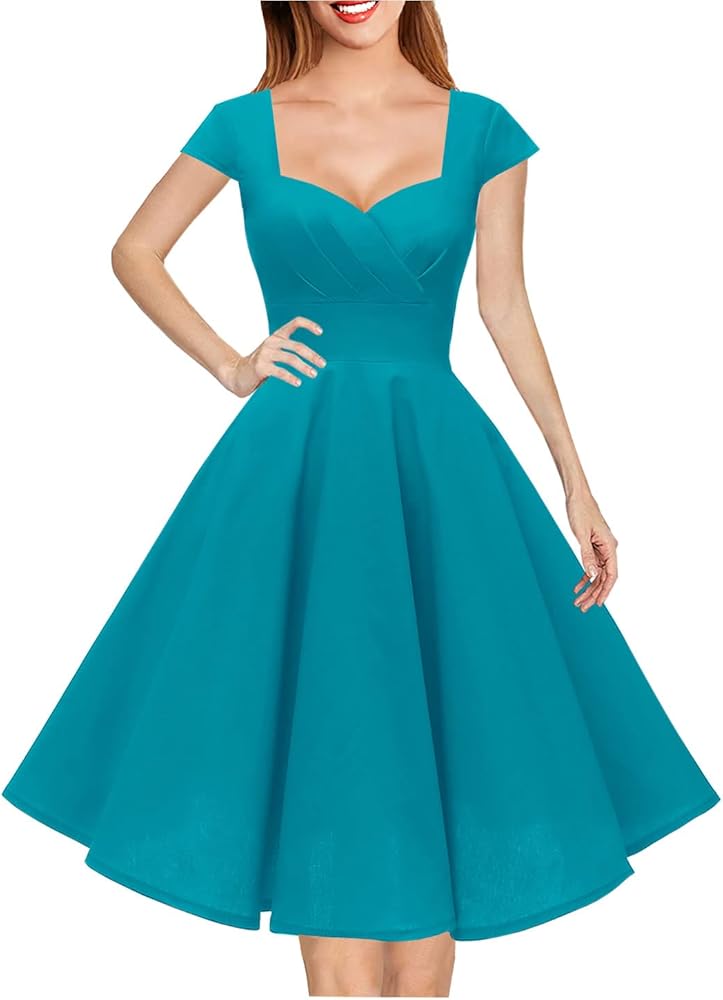 Hanpceirs Women's Cap Sleeve 1950s Retro Vintage Cocktail Swing Dresses with Pocket