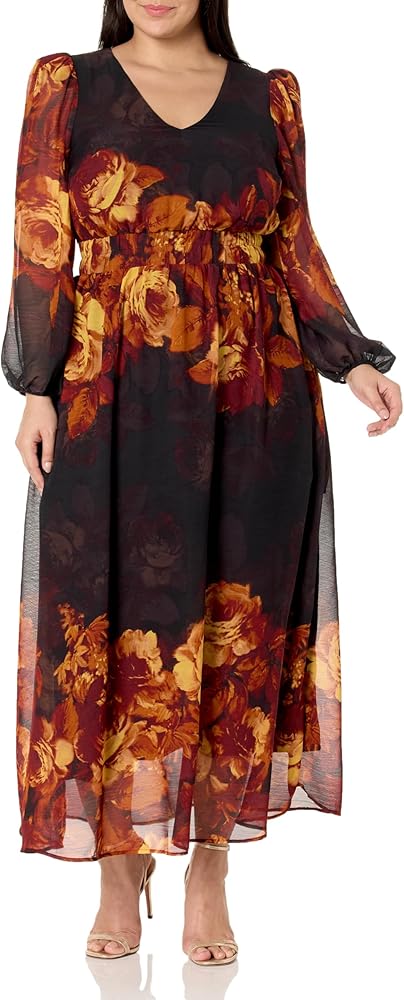 Avenue PLUS SIZE MAXI NEVE in BLK BLOOM, SIZE 2224