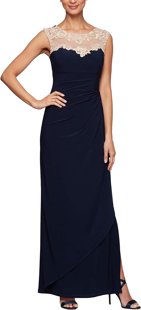 Alex Evenings Women's Long Column Dress with Sweetheart Neck (Petite and Regular)