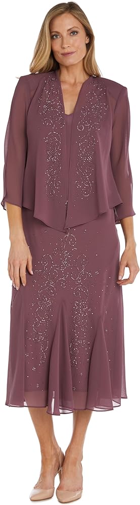 R&M Richards Women's 2 Pc Beaded Elegant Jacket Dress