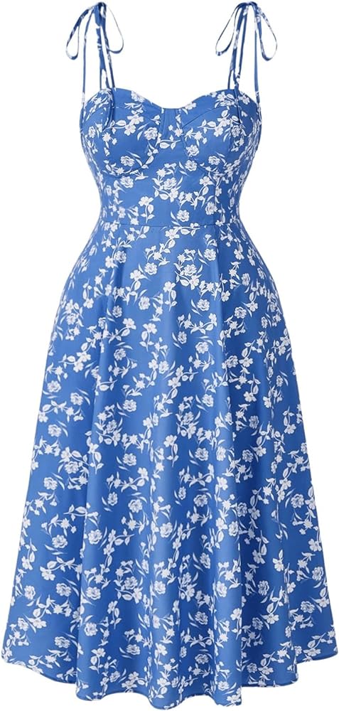 Floerns Women's Plus Size Boho Disty Floral High Waist Flowy Shirred Midi Cami Dress