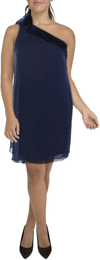 Lauren Ralph Lauren Womens One Shoulder Mini Cocktail and Party Dress Navy 8