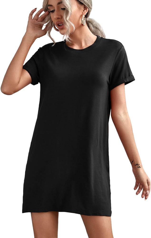 Milumia Women Casual Short T Shirt Dress Short Sleeve Straight Mini Tee Shirt Dress