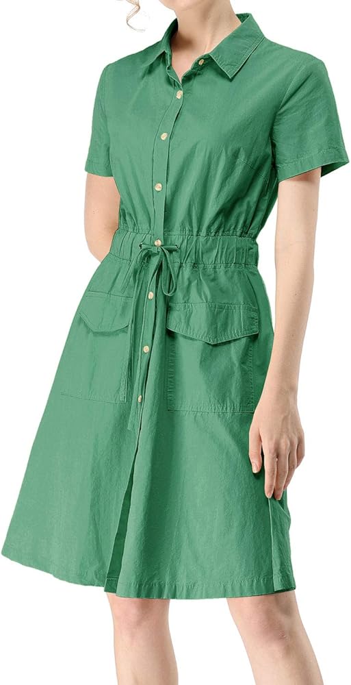 Allegra K Women's Safari Dresses Short Sleeve Cotton Button Down Collar Shirt Dress