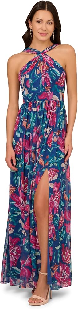 Adrianna Papell Women's Printed Chiffon Halter Gown