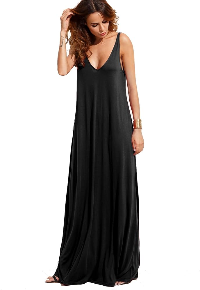 Verdusa Women's Casual Sleeveless Deep V Neck Summer Beach Maxi Long Dress