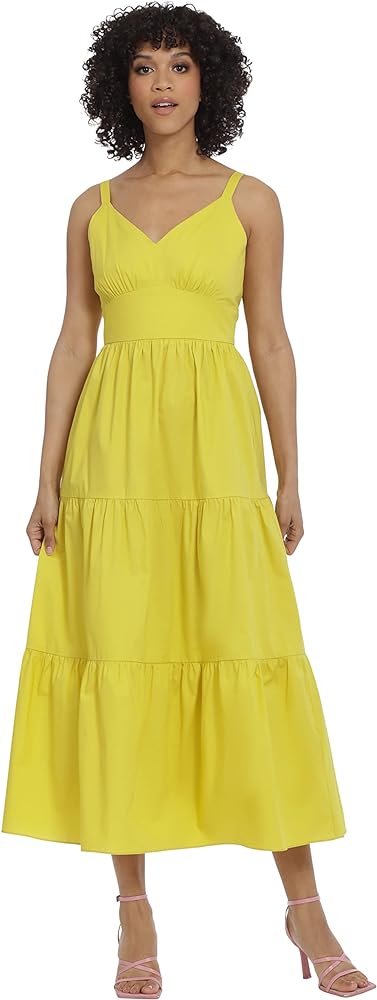 Maggy London Women's V-Neck Cotton Tiered Maxi Vacation Resort Event Guest of